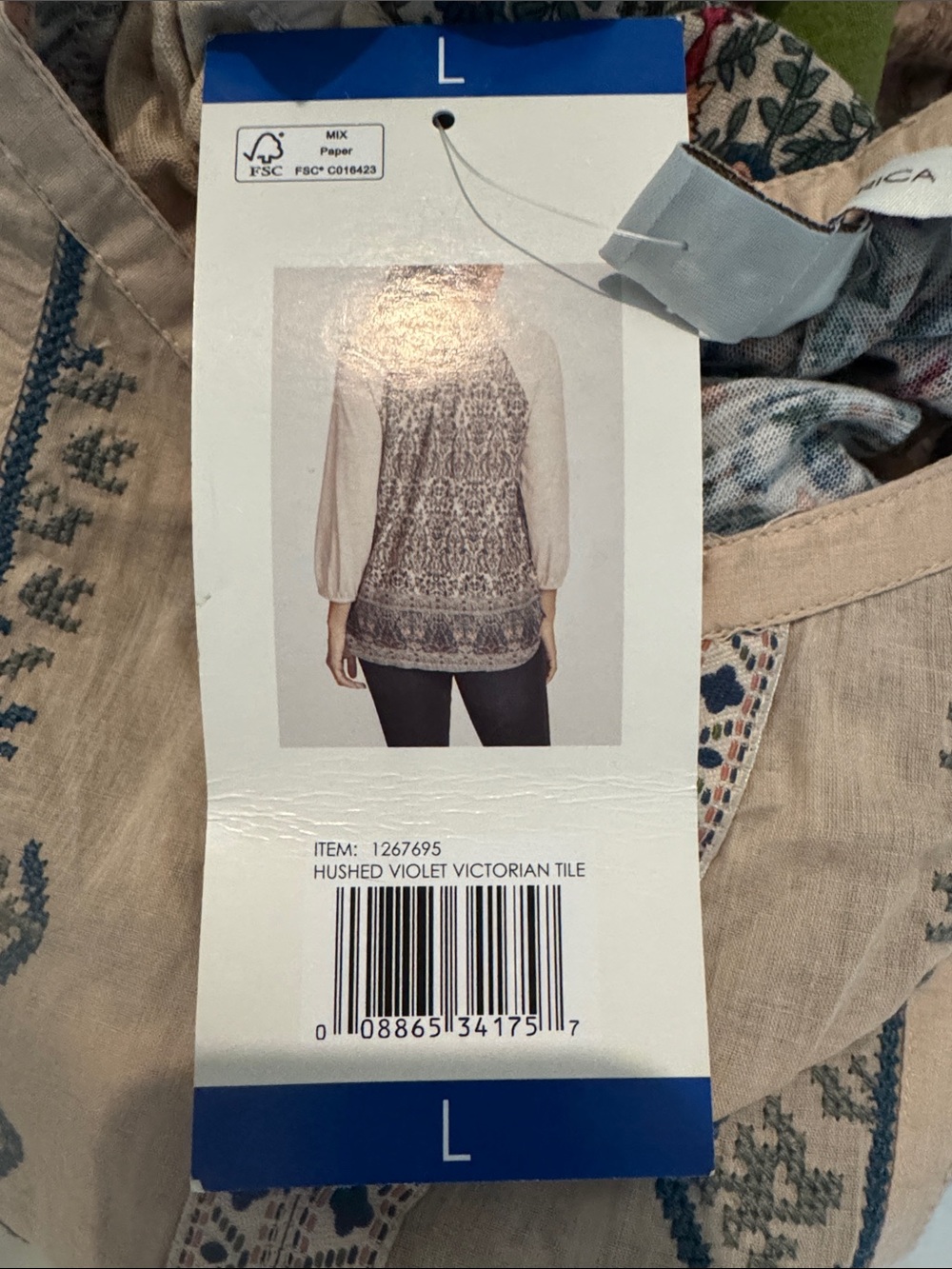Vintage America Floral Boho Tunic in Beige and Green - Picture 3 of 3